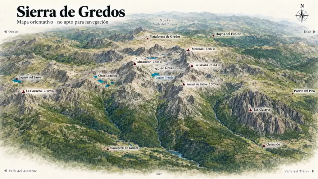 - Sierra de Gredos: guía de senderismo, picos, lagunas y rutas imprescindibles Mapa de la Sierra de Gredos